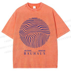Unisex Bauhaus Geometric Circular Waves Printed Washed Tee