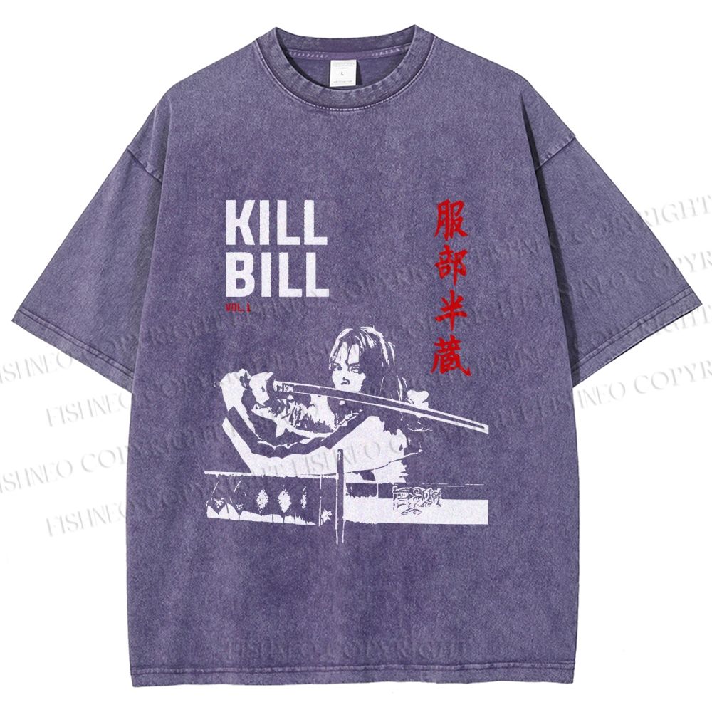 Unisex Kill Bill Japanese Graffiti Printed Washed Tee