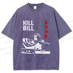 Unisex Kill Bill Japanese Graffiti Printed Washed Tee