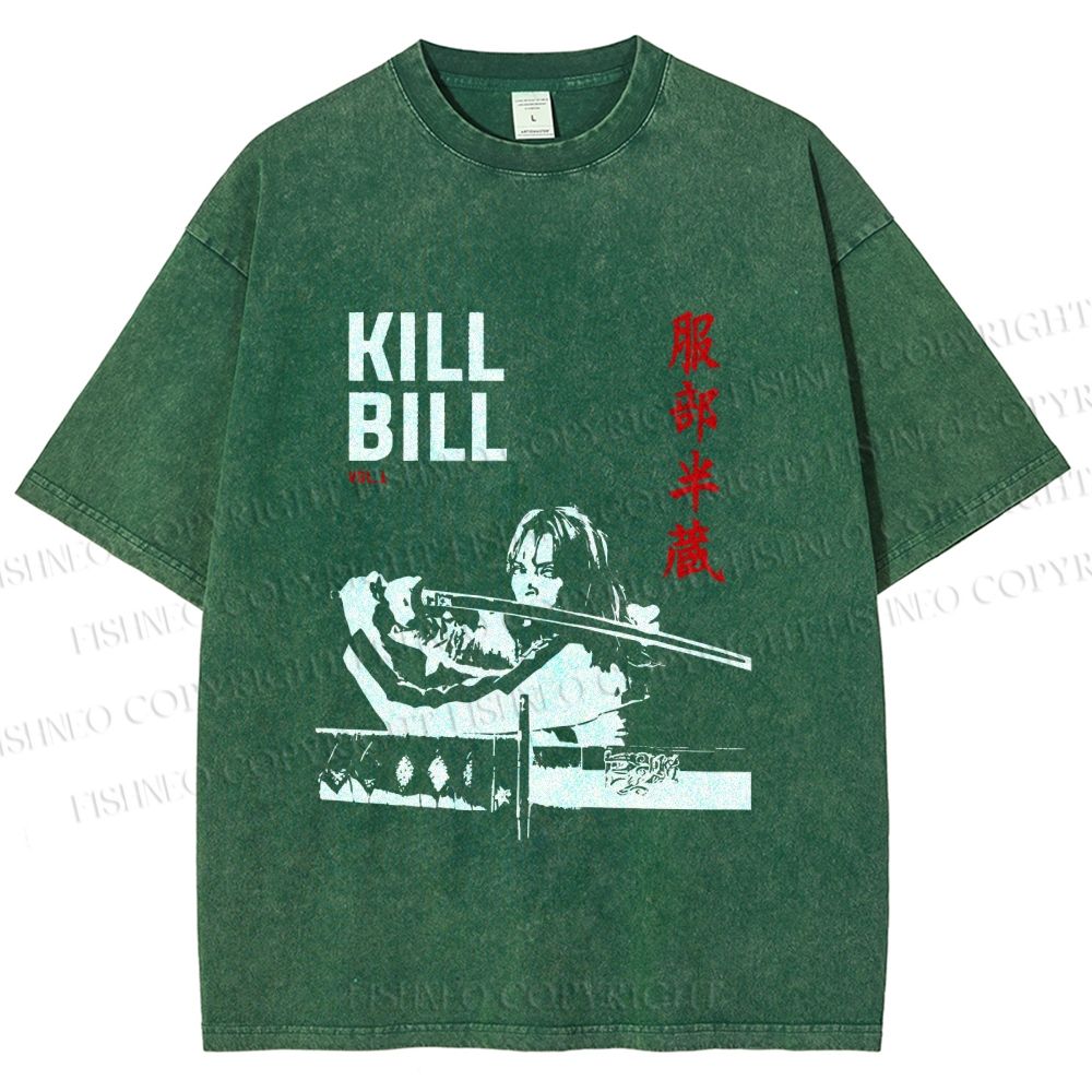 Unisex Kill Bill Japanese Graffiti Printed Washed Tee