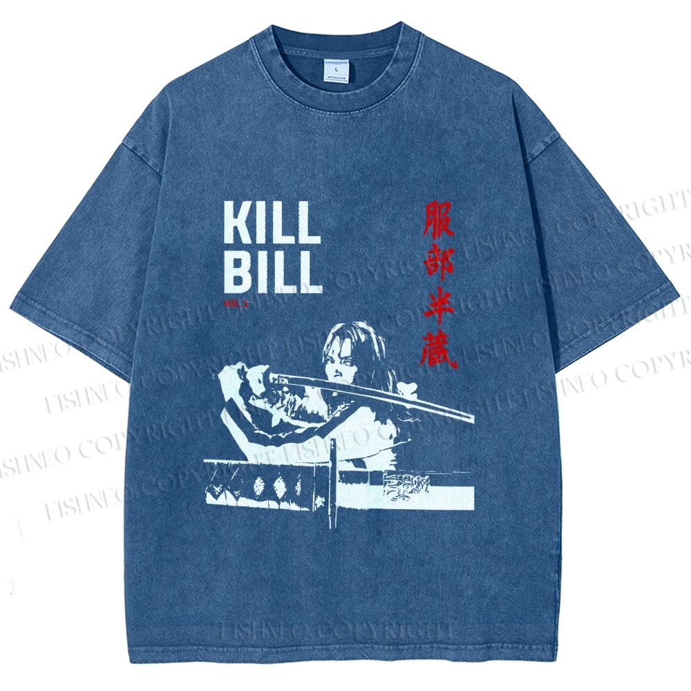 Unisex Kill Bill Japanese Graffiti Printed Washed Tee