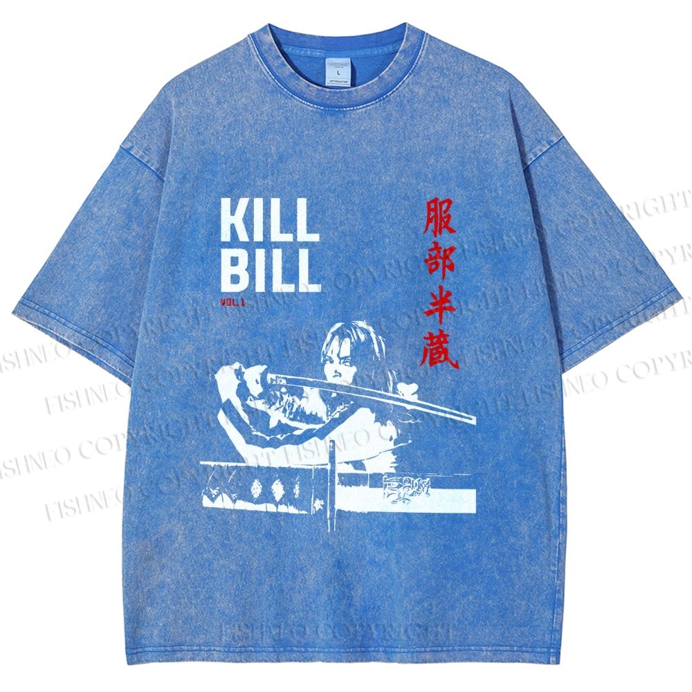 Unisex Kill Bill Japanese Graffiti Printed Washed Tee