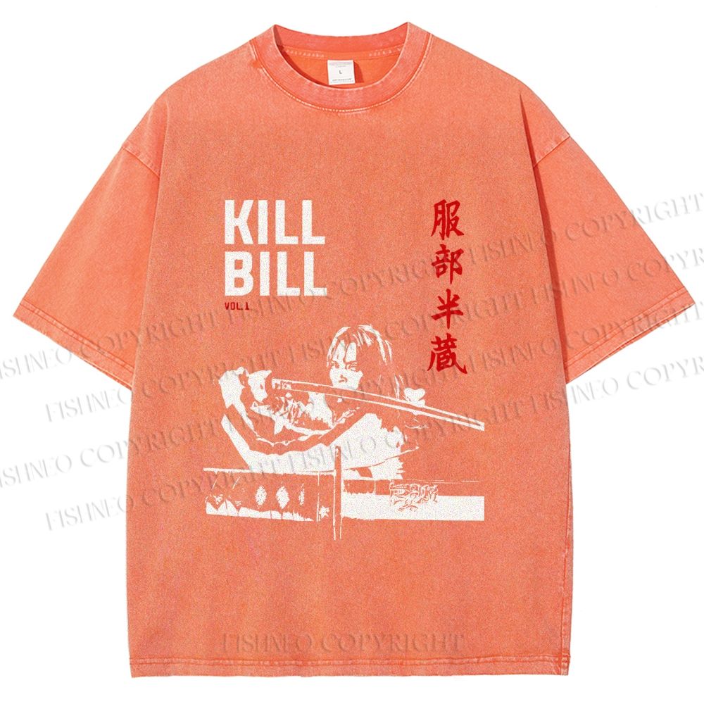 Unisex Kill Bill Japanese Graffiti Printed Washed Tee