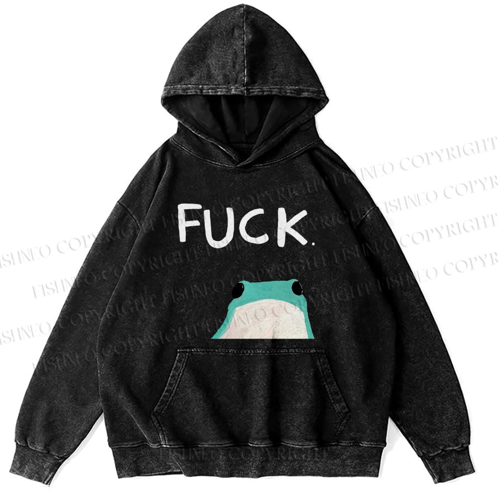 Unisex Casual Fuck Frog Printed Washed Hoodie
