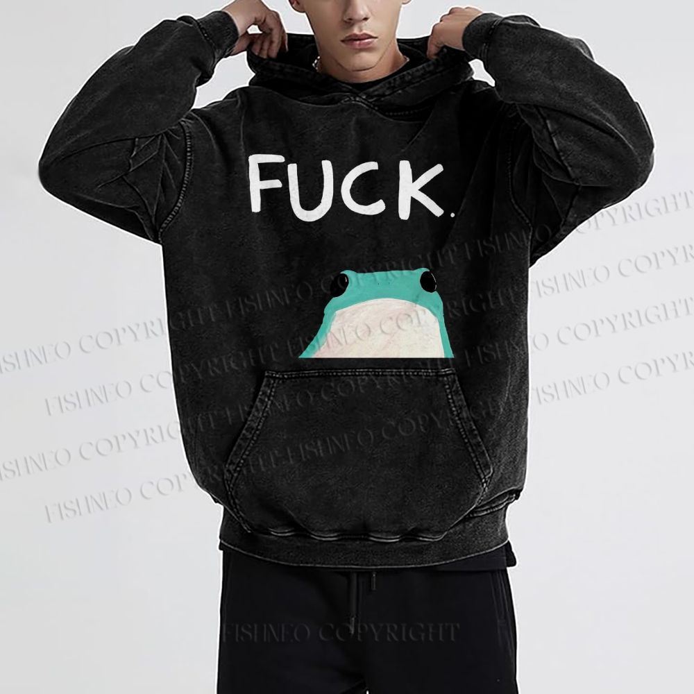 Unisex Casual Fuck Frog Printed Washed Hoodie