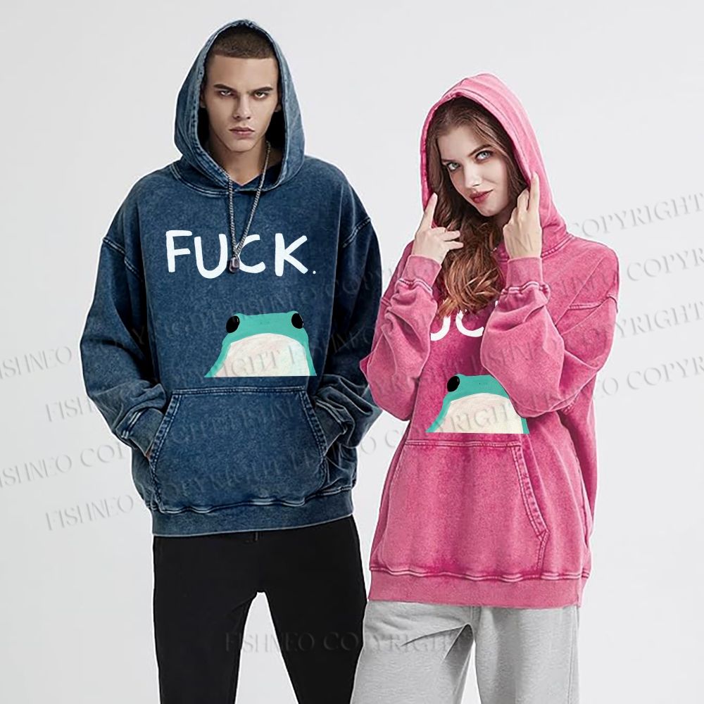 Unisex Casual Fuck Frog Printed Washed Hoodie