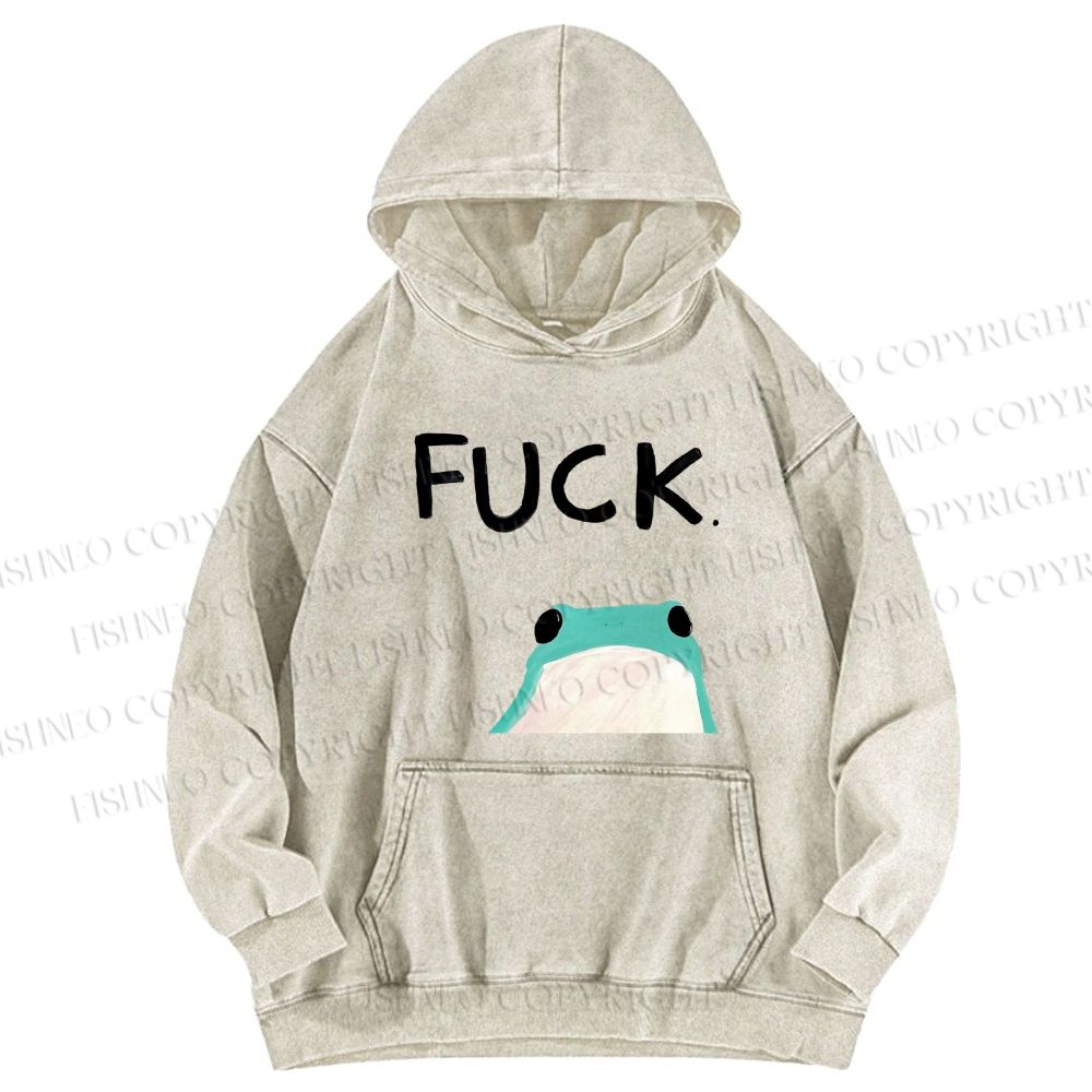 Unisex Casual Fuck Frog Printed Washed Hoodie