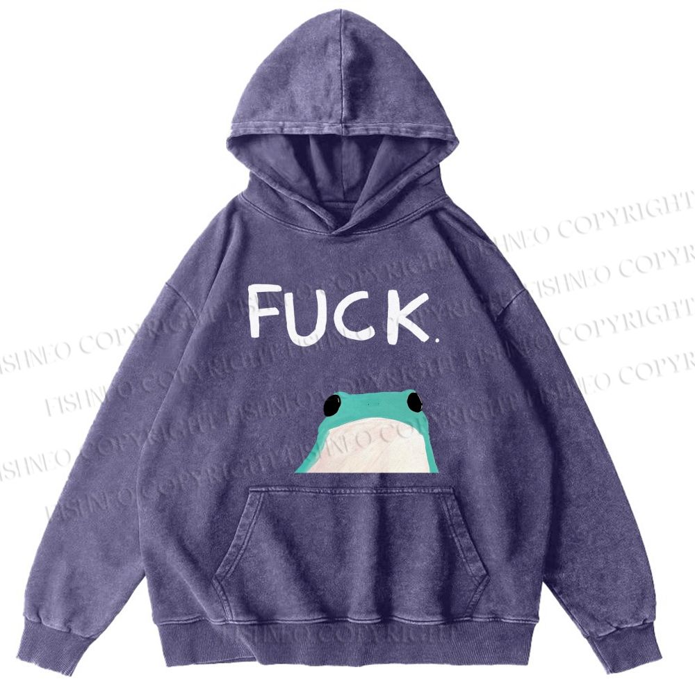 Unisex Casual Fuck Frog Printed Washed Hoodie