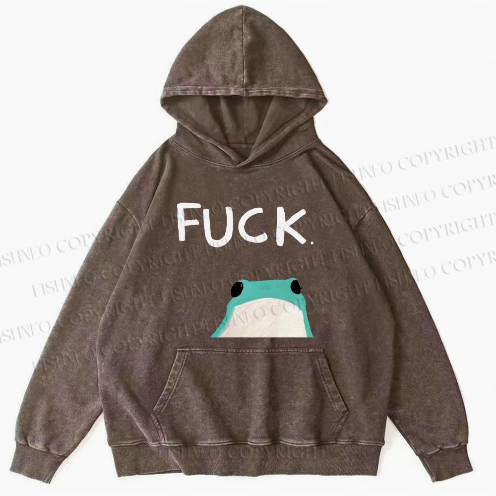 Unisex Casual Fuck Frog Printed Washed Hoodie