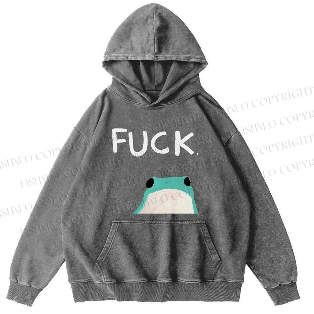 Unisex Casual Fuck Frog Printed Washed Hoodie