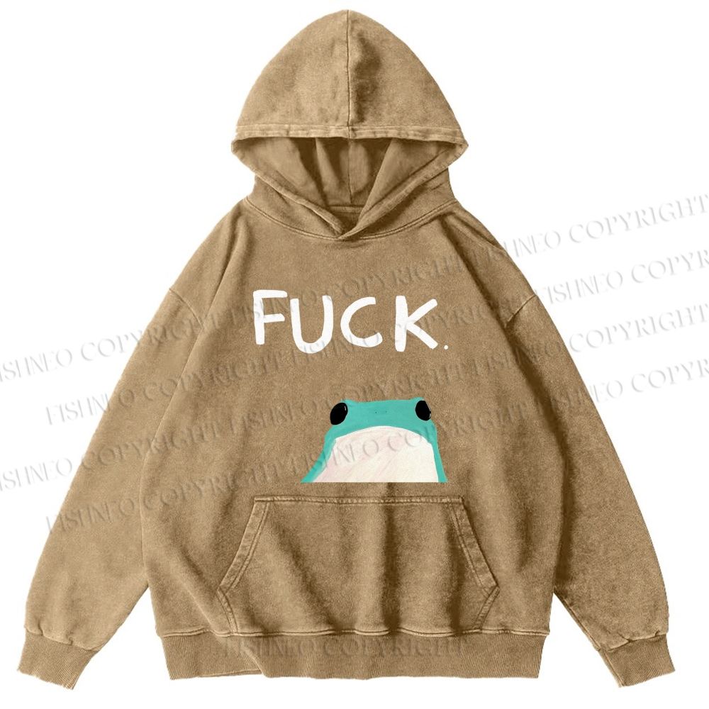 Unisex Casual Fuck Frog Printed Washed Hoodie