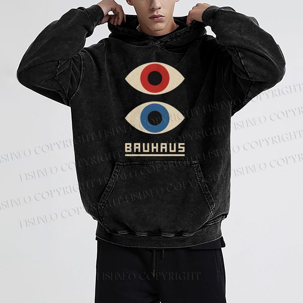 Unisex Casual Bauhaus Art Eyes Printed Washed Hoodie