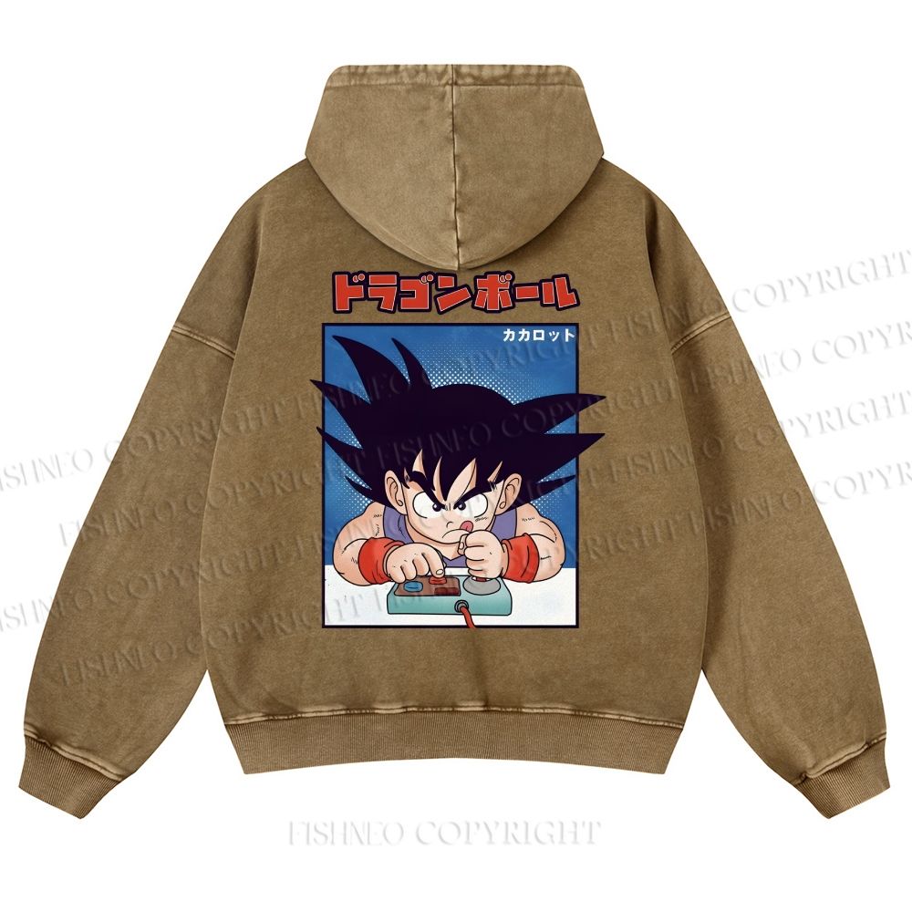 Son Goku Printed Casual Washed Hoodie