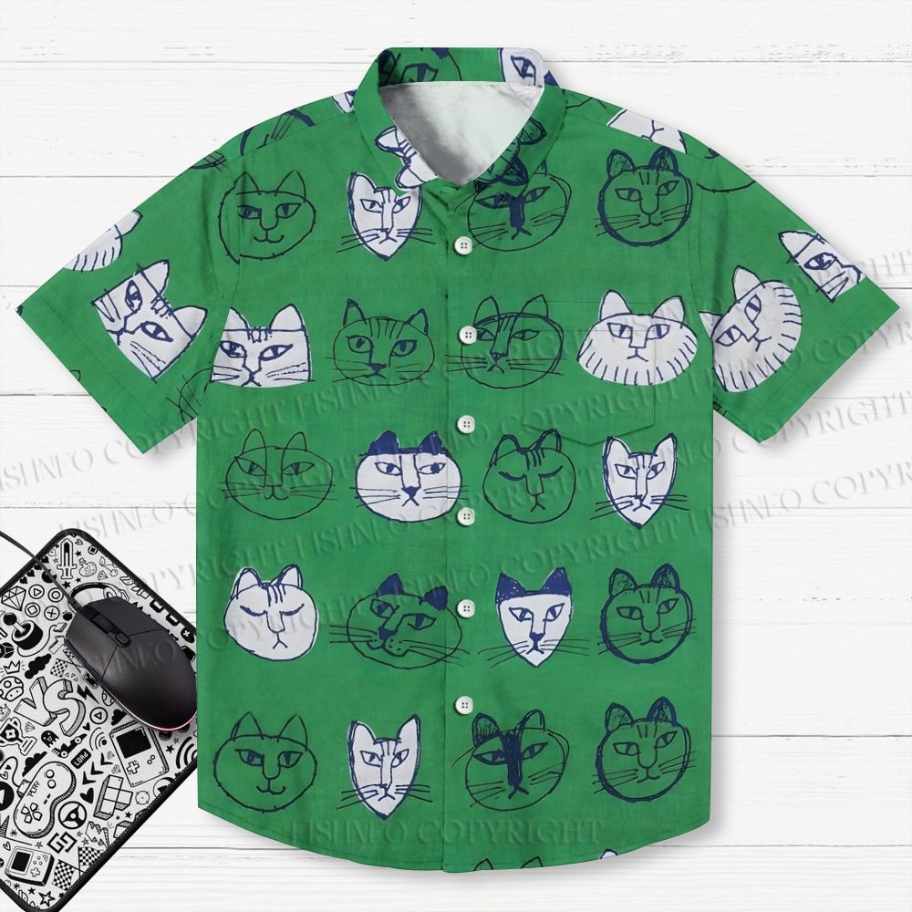 Artistic Cat Face Printed Men's Short-sleeved Shirts