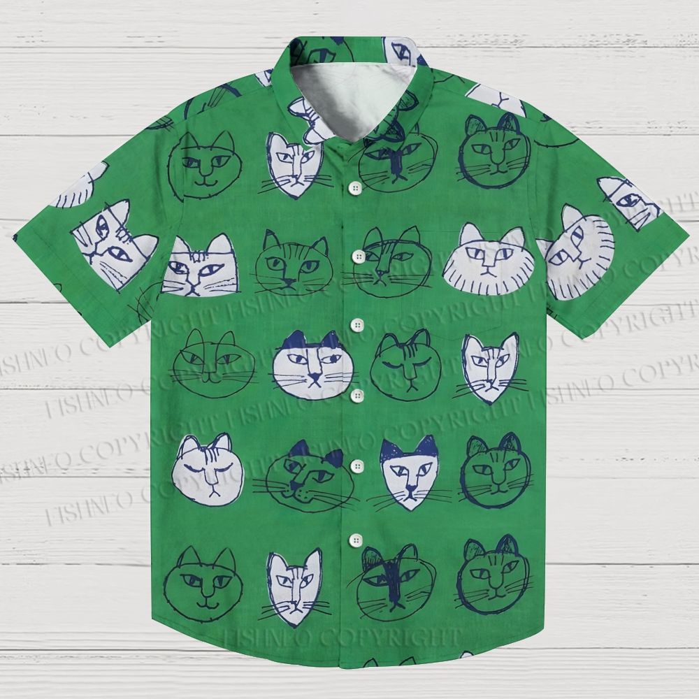 Artistic Cat Face Printed Men's Short-sleeved Shirts
