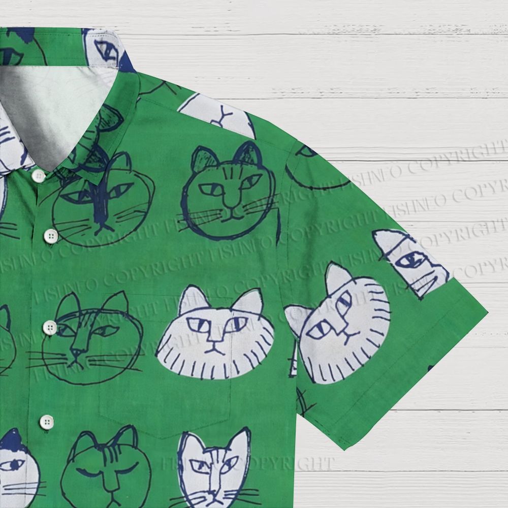 Artistic Cat Face Printed Men's Short-sleeved Shirts