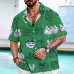Artistic Cat Face Printed Men's Short-sleeved Shirts