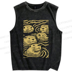 Unisex Woodcut Otter Printed Washed Tank Top