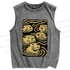 Unisex Woodcut Otter Printed Washed Tank Top