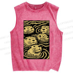 Unisex Woodcut Otter Printed Washed Tank Top