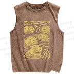 Unisex Woodcut Otter Printed Washed Tank Top