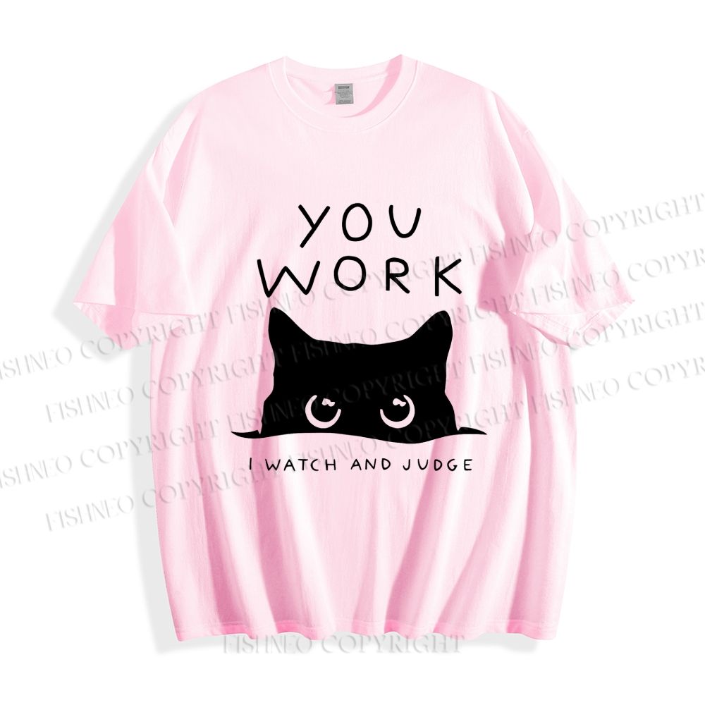 Unisex Black Cat Watching Your Work Vintage Classic Cotton T-shirt
