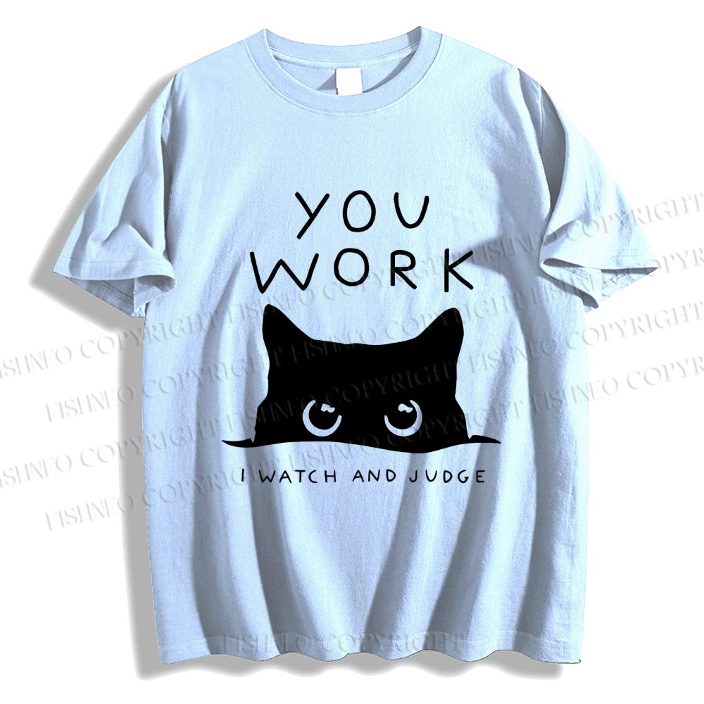 Unisex Black Cat Watching Your Work Vintage Classic Cotton T-shirt
