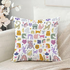 Colorful Cartoon Cat Printed Throw Pillow