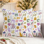 Colorful Cartoon Cat Printed Throw Pillow