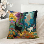 A Tale Of Two Cats In An Enchanted Forest Printed Throw Pillow