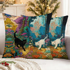 A Tale Of Two Cats In An Enchanted Forest Printed Throw Pillow