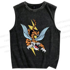 Unisex Flash Tiger Fly Printed Washed Tank Top