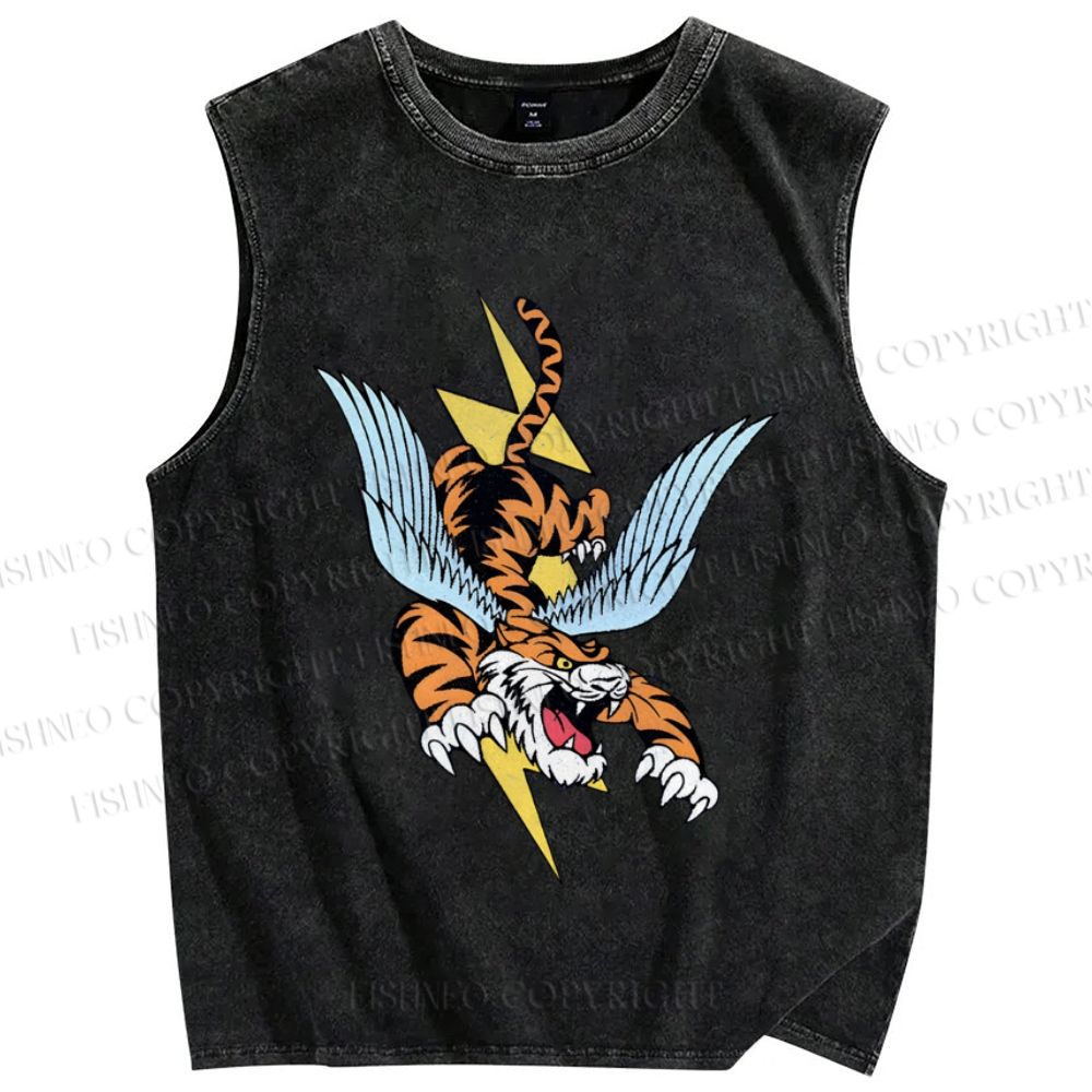 Unisex Flash Tiger Fly Printed Washed Tank Top