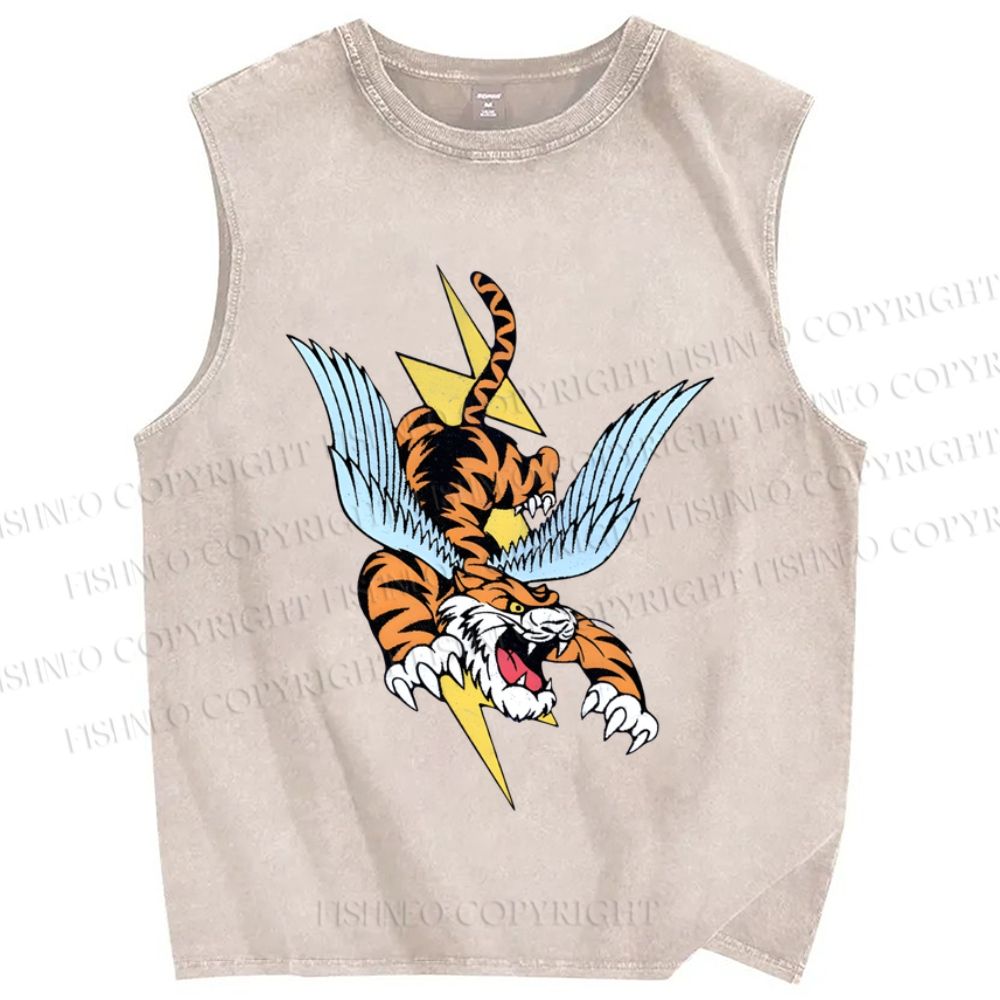 Unisex Flash Tiger Fly Printed Washed Tank Top