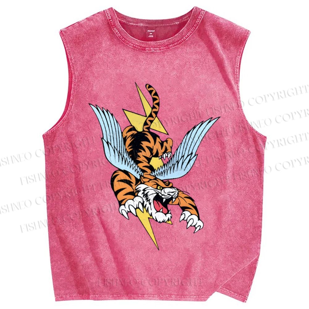 Unisex Flash Tiger Fly Printed Washed Tank Top