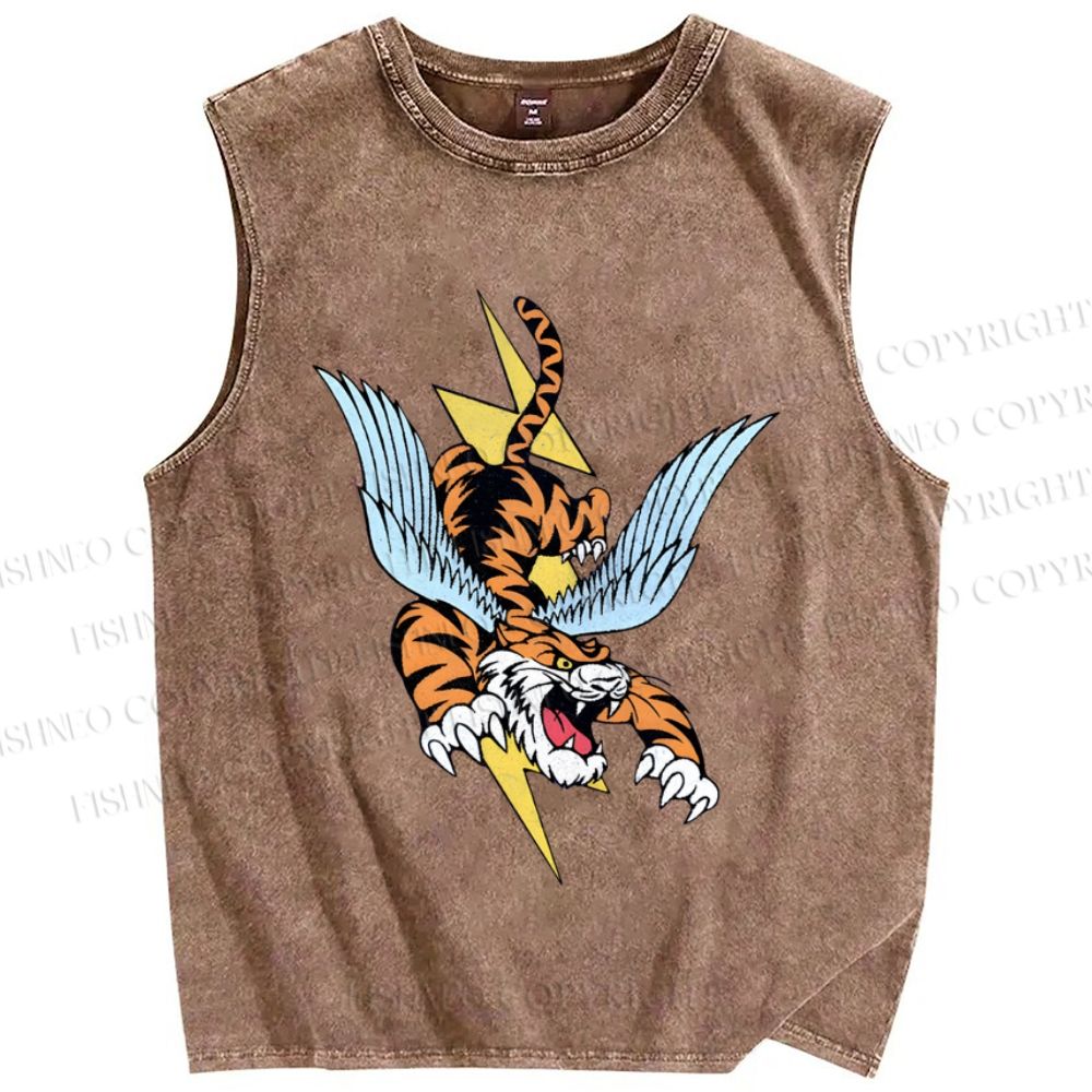 Unisex Flash Tiger Fly Printed Washed Tank Top