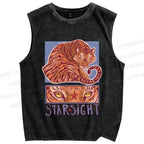 Unisex Star Sight Tiger Printed Washed Tank Top