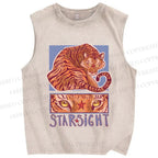 Unisex Star Sight Tiger Printed Washed Tank Top