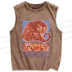 Unisex Star Sight Tiger Printed Washed Tank Top
