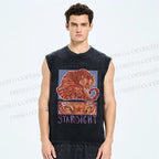 Unisex Star Sight Tiger Printed Washed Tank Top