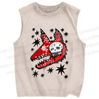 Unisex Punk Skull Wolf Printed Washed Tank Top