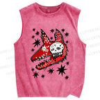 Unisex Punk Skull Wolf Printed Washed Tank Top