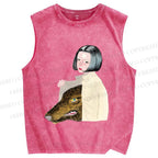 Unisex Girl Got a Wolf inside Printed Washed Tank Top