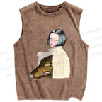 Unisex Girl Got a Wolf inside Printed Washed Tank Top