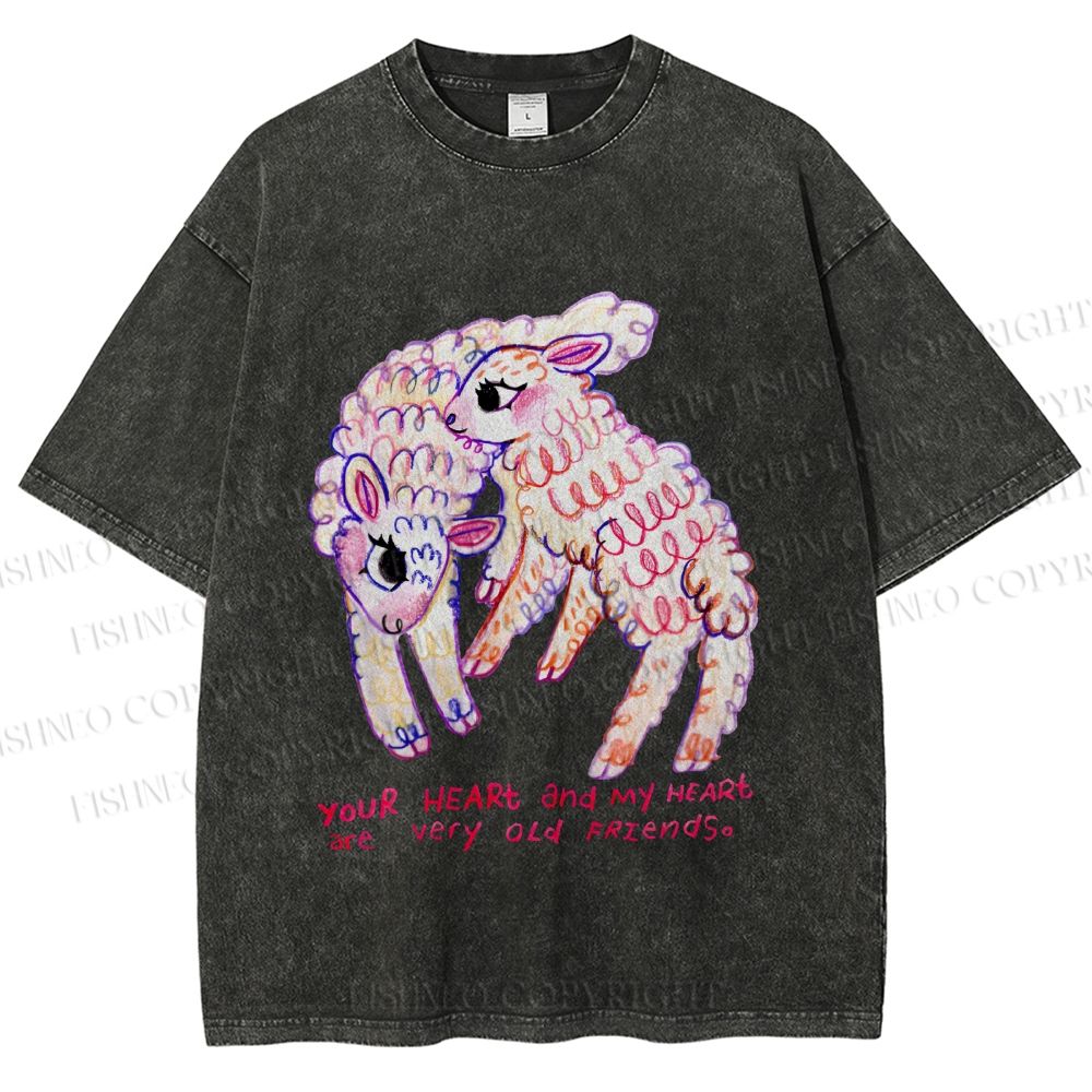 Unisex Sheep Friends Printed Washed Tee