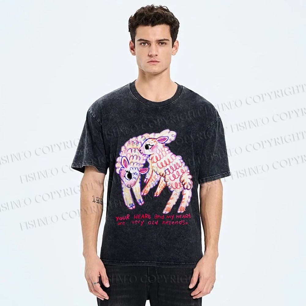 Unisex Sheep Friends Printed Washed Tee