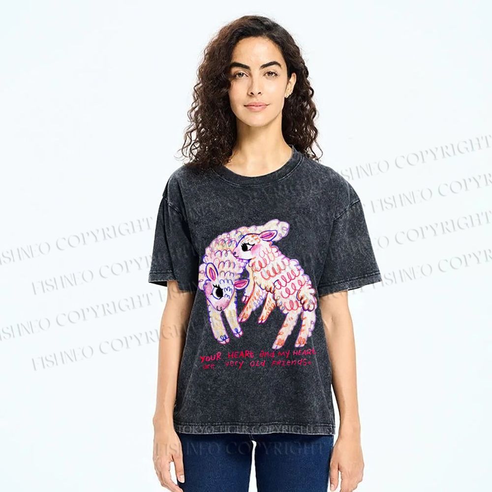 Unisex Sheep Friends Printed Washed Tee