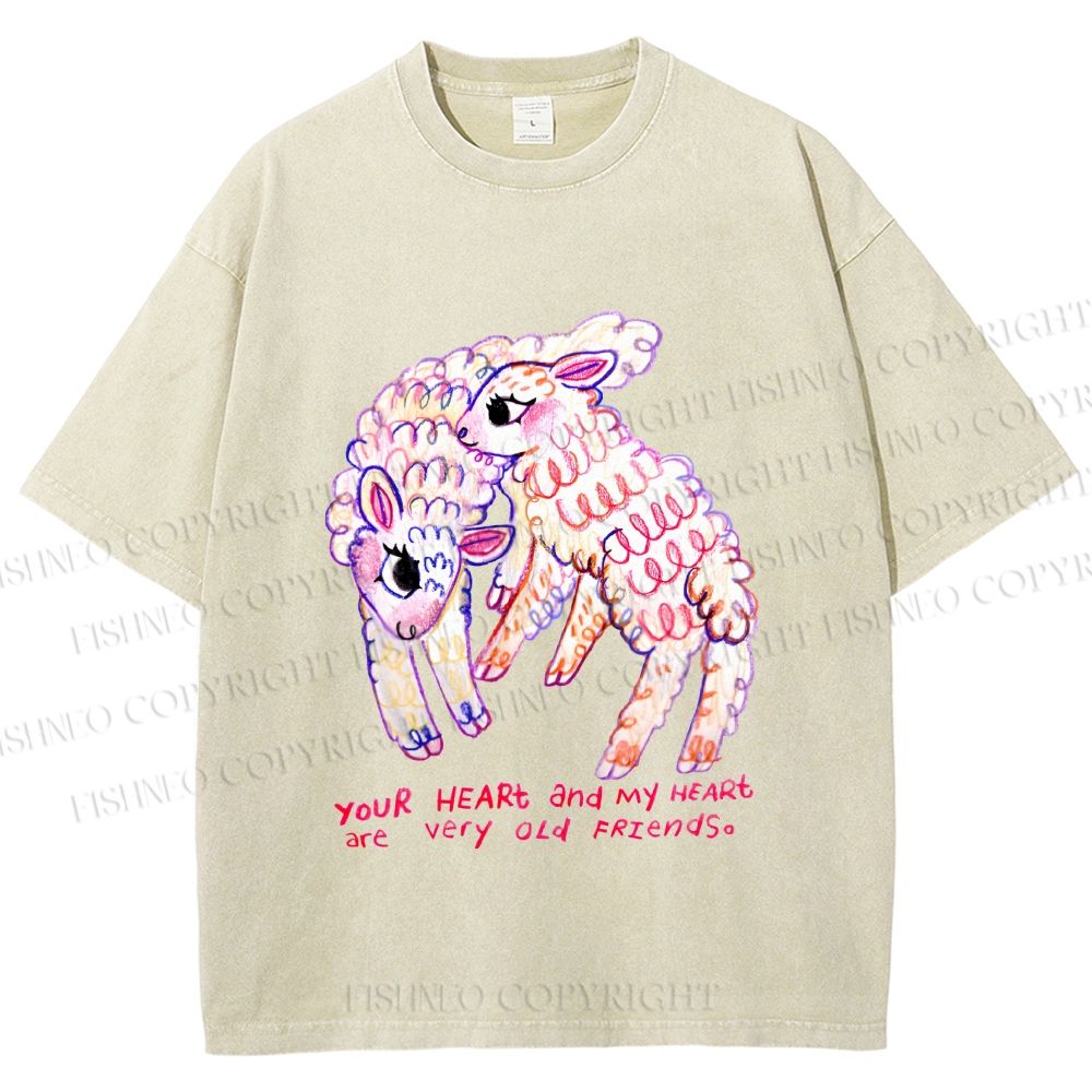 Unisex Sheep Friends Printed Washed Tee