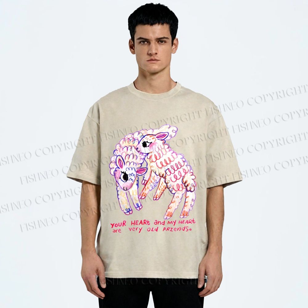 Unisex Sheep Friends Printed Washed Tee