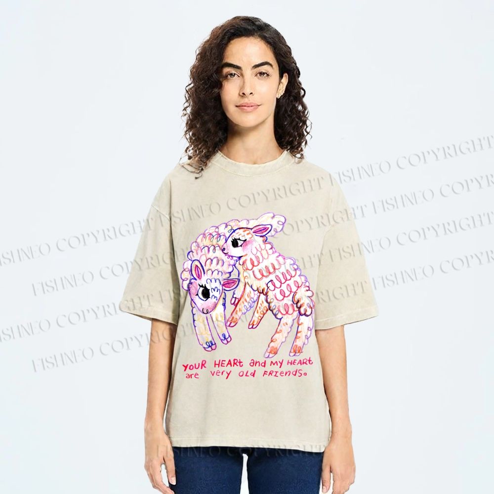 Unisex Sheep Friends Printed Washed Tee
